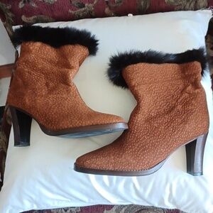 FEBO Argentina Leather Rabbit fur BOOTS Size 35, US 5.5